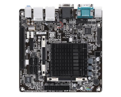 Материнская плата GIGABYTE GA-J3455N-D3H, Intel® Quad-Core Celeron®J3455 (2.3 GHz), 2xDDR3-1600 SO-DIMM, D-SUB+HDMI, 1xPCI, 1xMiniPCI-Ex1, 4xSATA3, 8 Ch Audio, 2xGLan, (2+4)xUSB2.0, (2+2)xUSB3.1, 2xCOM, 2xPS/2, Mini-ITX, OEM