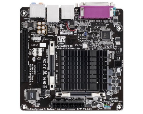 Материнская плата GIGABYTE GA-J3355N-D2P, Intel® Dual-Core Celeron®J3355 (2.5 GHz), 2xDDR3-1600 SO-DIMM, D-SUB+HDMI, 1xPCI, 2xSATA3, 8 Ch Audio, GLan, (0+4)xUSB2.0, (4+0)xUSB3.1, COM, LPT, Mini-ITX, RTL