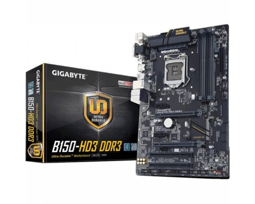 Материнская плата GIGABYTE GA-B150-HD3 DDR3, Socket 1151, Intel®B150, 4xDDR3-1600, D-SUB+DVI-D+HDMI, 2xPCI-Ex16, 2xPCI-Ex1, 2xPCI, 6xSATA3, 1xM.2, 1xSATA Express, 8 Ch Audio, GLan, (2+4)xUSB2.0, (4+2)xUSB3.0, 1xPS/2, ATX, RTL