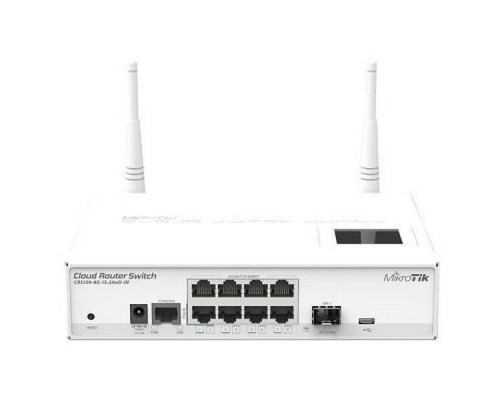 Точка доступа Wi-Fi CRS109-8G-1S-2HnD-IN Switch. Wifi 2.4GHz 802.11 a/b/g/n, Ethernet 8x 10/100/1000 + 1x SFP. PoE. Console, USB, LCD touchscreen