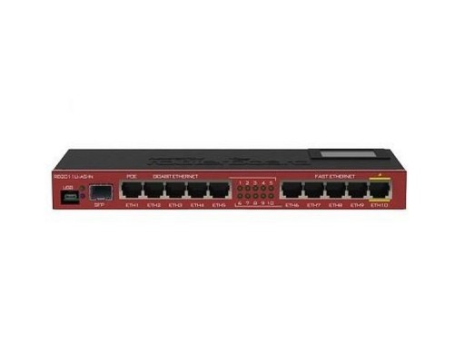 Маршрутизатор RB2011UiAS-IN Router. Ethernet 5x 10/100 + 5x 1000 +SFP. PoE. microUSB, touchscreen LCD