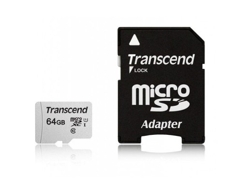 Карта памяти MicroSDXC 64Gb Transcend TS64GUSD300S-A Class10 UHS-I U1 R90 + Adapter