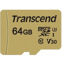 Карта памяти MicroSDXC 64Gb Transcend TS64GUSD500S MLC Class10 UHS-I U3 V30 R90 W60 + Adapter                                                                                                                                                             