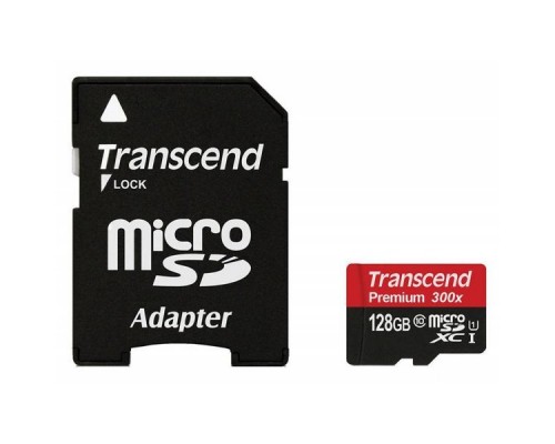 Карта памяти MicroSDXC 128Gb Transcend TS128GUSDU1 Class10 UHS-1 U1 R60 + Adapter