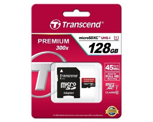 Карта памяти MicroSDXC 128Gb Transcend TS128GUSDU1 Class10 UHS-1 U1 R60 + Adapter