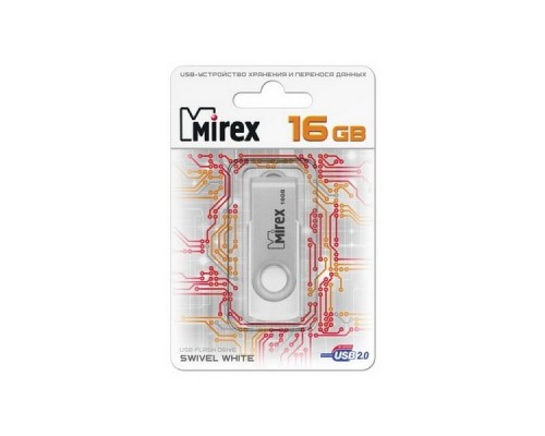 Флеш накопитель 16GB Mirex Swivel, USB 2.0, Белый