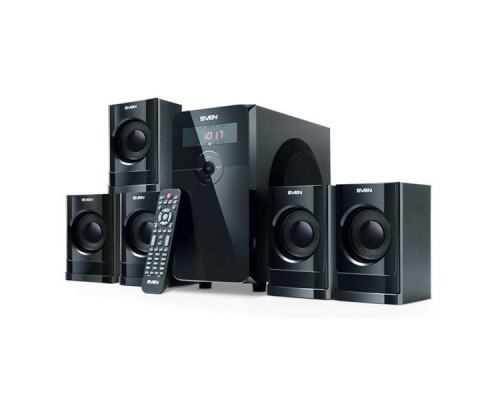 Аудиоколонки SVEN HT-200, чёрный, акустическая система 5.1, мощность(RMS):20Вт+5х12 Вт, FM-тюнер, USB/SD, дисплей, ПДУ