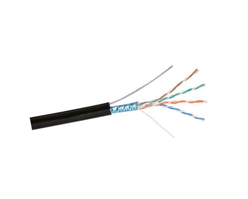 Кабель ExeGate FUTP4-C5e-CU-S24-SW-OUT-PE-BK-305 FTP 4 пары кат.5e медь, 24AWG, экран, внешн., с тросом, катушка 305м, черн., PE