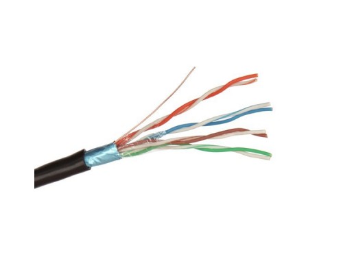 Кабель ExeGate FUTP4-C5e-CU-S24-OUT-PE-BK-305 FTP 4 пары кат.5e медь, 24AWG, экран, внешн., без троса, бухта 305м, черн., PE