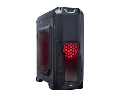 Корпус Miditower ExeGate EVO-8202 Black-Red light, ATX, без БП, с окном, 2*USB+1*USB3.0, Audio