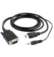 Кабель HDMI-VGA Cablexpert A-HDMI-VGA-03-6, 19M/15M + 3.5Jack, 1.8м, черный, позол.разъемы, пакет                                                                                                                                                         