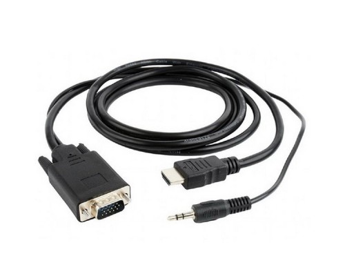 Кабель HDMI-VGA Cablexpert A-HDMI-VGA-03-6, 19M/15M + 3.5Jack, 1.8м, черный, позол.разъемы, пакет