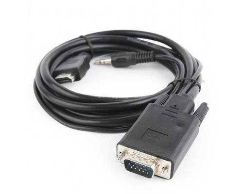 Кабель HDMI-VGA Cablexpert A-HDMI-VGA-03-6, 19M/15M + 3.5Jack, 1.8м, черный, позол.разъемы, пакет