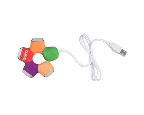 Разветвитель USB 2.0 Buro BU-HUB4-0.5-U2.0-Flower 4порт. разноцветный