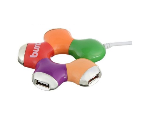 Разветвитель USB 2.0 Buro BU-HUB4-0.5-U2.0-Flower 4порт. разноцветный