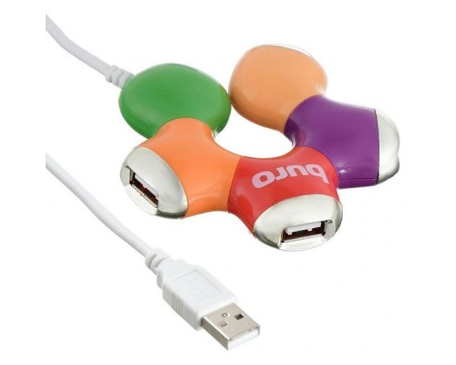 Разветвитель USB 2.0 Buro BU-HUB4-0.5-U2.0-Flower 4порт. разноцветный