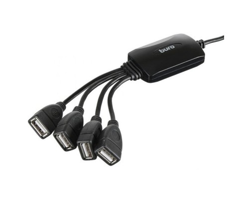 Разветвитель USB 2.0 Buro BU-HUB4-0.3-U2.0-Splitter 4порт. черный