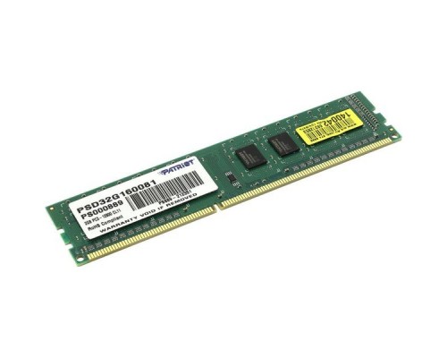 Память DDR3 2Gb 1600MHz Patriot PSD32G160081 RTL PC3-12800 CL11 DIMM 240-pin 1.5В