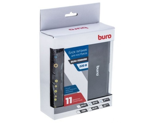 Блок питания Buro BUM-1130M90 ручной 90W 12V-24V 11-connectors 3.75A 1xUSB 1A от бытовой электросети LED индикатор