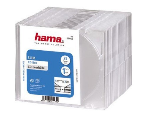 Коробка Hama на 1CD/DVD H-51165 Slim Box прозрачный (упак.:25шт)