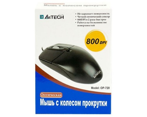 Мышь A4 OP-720 черный оптическая (800dpi) USB1.1 (2but)