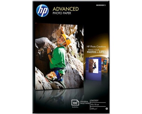 Фотобумага HP Улучшенная Глянцевая для печати без полей, 10 х 15см  250 г/м2   100л.