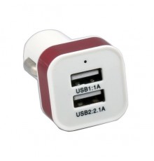 Автомобильное зарядное устройство, 2 порта USB, 5V/2,1A + 1A, белый/красный, VCOM.                                                                                                                                                                        