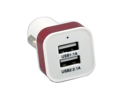 Автомобильное зарядное устройство, 2 порта USB, 5V/2,1A + 1A, белый/красный, VCOM.