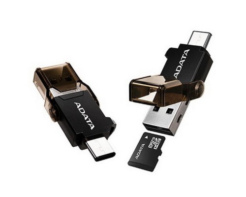 Картридер Card Reader ADATA Type-C-USB OTG Reader ACMR3PL-OTG-RBK USB-C, USB Type A 3.1, 5 Gb/sec, microSD, microSDHC, microSDXC, Black, RTL