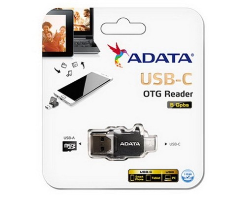 Картридер Card Reader ADATA Type-C-USB OTG Reader ACMR3PL-OTG-RBK USB-C, USB Type A 3.1, 5 Gb/sec, microSD, microSDHC, microSDXC, Black, RTL