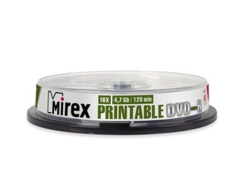 Диск DVD-R Mirex 4.7 Gb, 16x, Cake Box (10), Ink Printable (10/300)