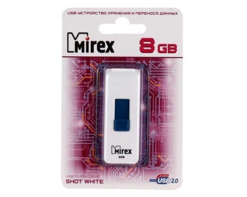 Флеш накопитель 8GB Mirex Shot, USB 2.0, Белый