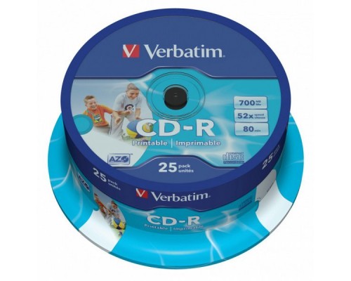 Диск CD-R 700Mb 52x Verbatim (25 шт.) Printable, на шпинделе 43439