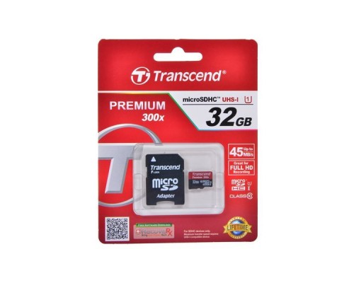 Карта памяти MicroSDHC 32Gb Transcend TS32GUSDU1 Class10 UHS-I U1 + Adapter