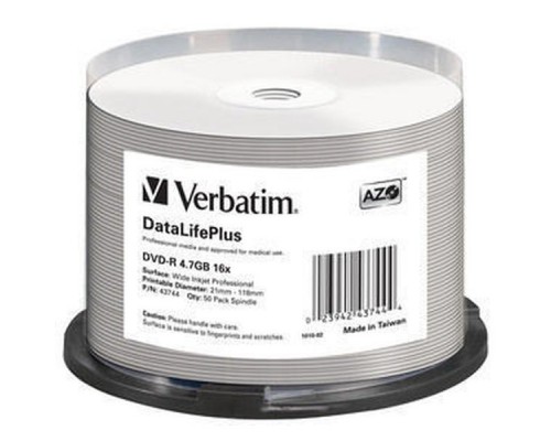 Диск DVD-R Verbatim 4.7 Gb, 16x, Cake Box (50), Full Ink Printable Pro (50/200)