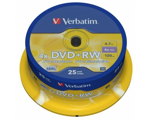 Диск DVD+RW Verbatim 4.7 Gb, 4x, Cake Box (25), (25/200)