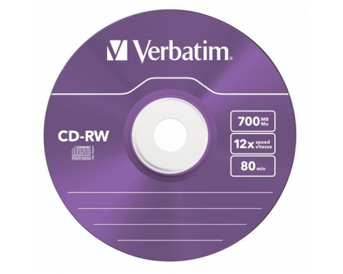 Диск CD-RW Verbatim 700 Mb, 12x, Slim Case (5), Color (5/100)