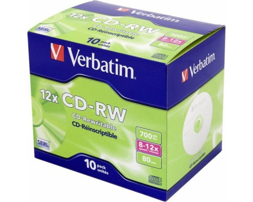 Диск CD-RW Verbatim 700 Mb, 12x, Jewel Case (10), (10/100)