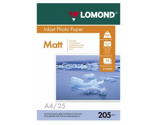 Фотобумага LOMOND Одностороняя Матовая, 205г/м2, A4(21x29см)/25л.