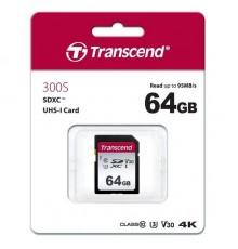 Карта памяти SD 64Gb Transcend SDXC TS64GSDC300S Class10 UHS-I U3 V30 R95 W45                                                                                                                                                                             