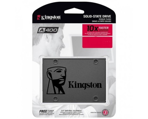 Жесткий диск SSD KINGSTON A400 960Гб Наличие SATA 3.0 3D NAND Скорость записи 450 Мб/сек. Скорость чтения 500 Мб/сек. 2,5