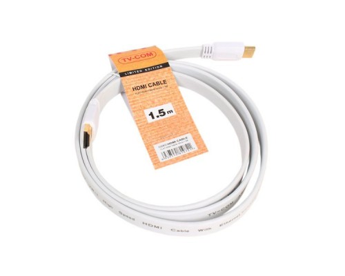 Кабель HDMI (19M -19M)  1.5м TV-COM CG200FW-1.5M ver1.4 плоский, белый