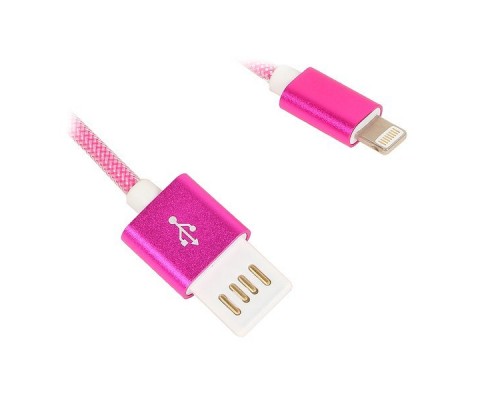 Кабель USB 2.0 A--Lightning 8P 1.0м Cablexper CCB-ApUSBr1m, армированная оплетка, разъемы розовый