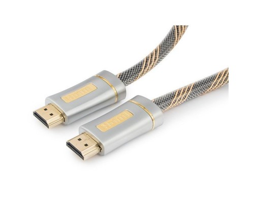 Кабель HDMI (19M -19M)  1.0м Cablexpert CC-P-HDMI02-1M серия Platinum, v2.0,  позол.раз., серебрис