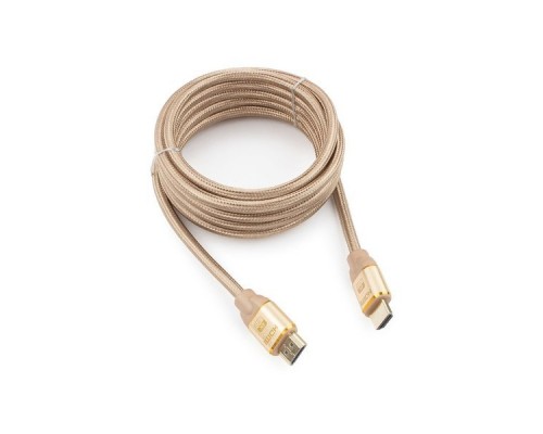 Кабель HDMI (19M -19M)  3.0м Cablexpert CC-G-HDMI03-3M серия Gold, v1.4, золотой, нейлоновая опл