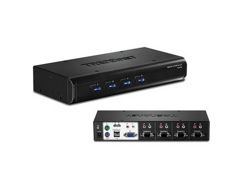 Переключатель TRENDnet TK-423K 4-port Audio KVM   (монитор, клавиатура, мышь, колонки) + 4 KVM