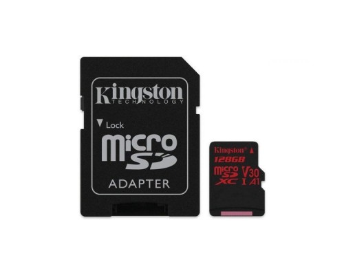 Карта памяти MicroSDXC 128Gb Kingston SDCR/128GB UHS-I U3 V30 A1 R100 W80 + SD Adapter