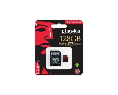 Карта памяти MicroSDXC 128Gb Kingston SDCR/128GB UHS-I U3 V30 A1 R100 W80 + SD Adapter