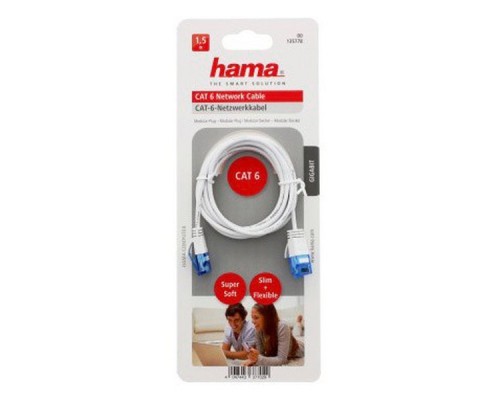 Патч-корд Hama Slim-Flexible UTP 4 пары cat6 1.5м белый RJ-45 (m)-RJ-45 (m)