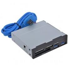 Картридер USB2.0 Ginzzu GR-152UB Black + 2xUSB 3.0 port                                                                                                                                                                                                   